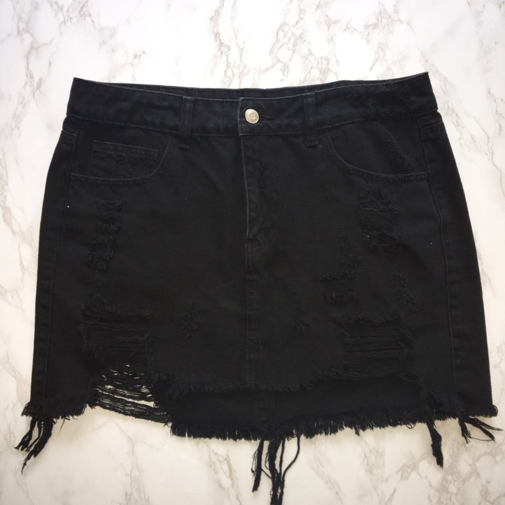Black denim skirt